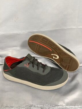 OluKai Moku Pae Men Sz 8 Charcoal Gray Mesh Slip-On Boat Shoes Casual Sneakers